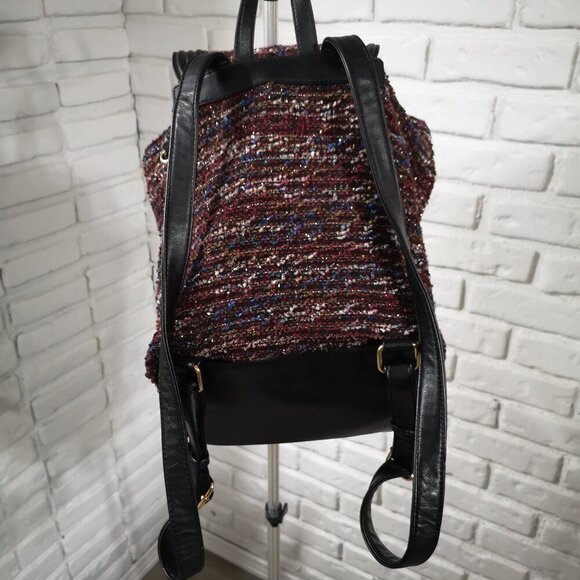 Aldo Adult Ladies Burgundy with Sparkly Yarn & Black Trim Snap Closure Backpack - Picture 3 of 16